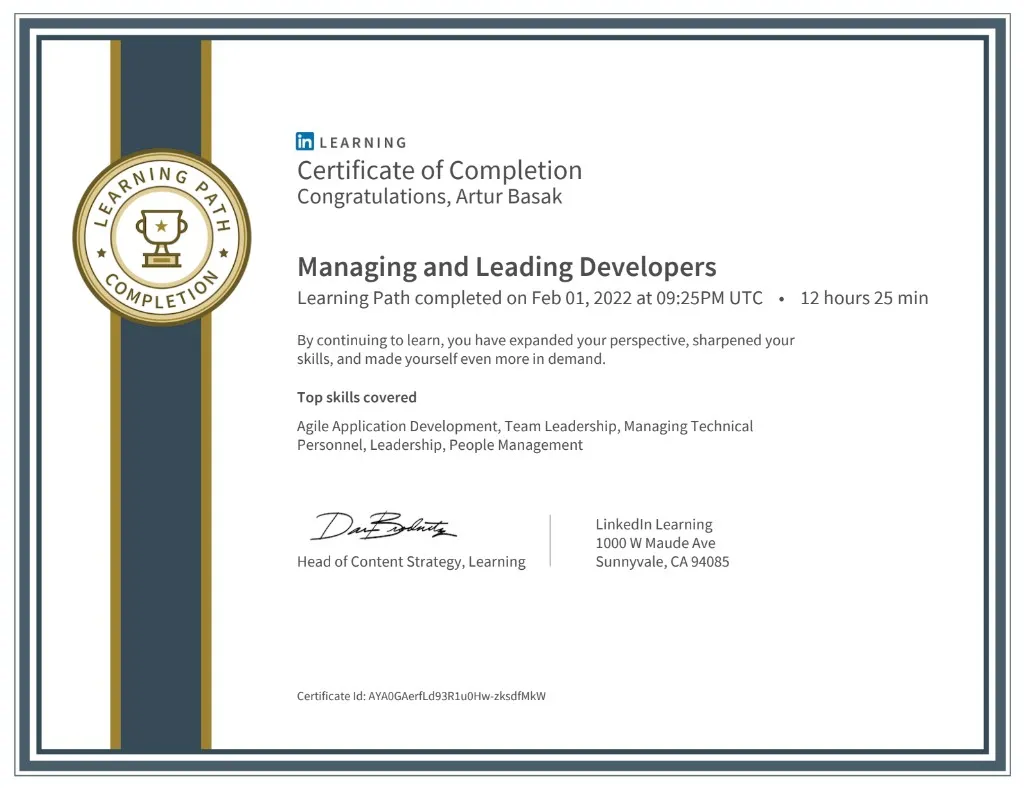 LinkedIn Learning certificate for Artur Basak: React Accessibility, completed January 25, 2022
