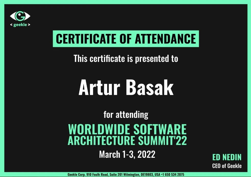 Udemy Certificate of Completion for Artur Basak: Progressive Web Apps (PWA) — The Complete Guide, completed May 13, 2024