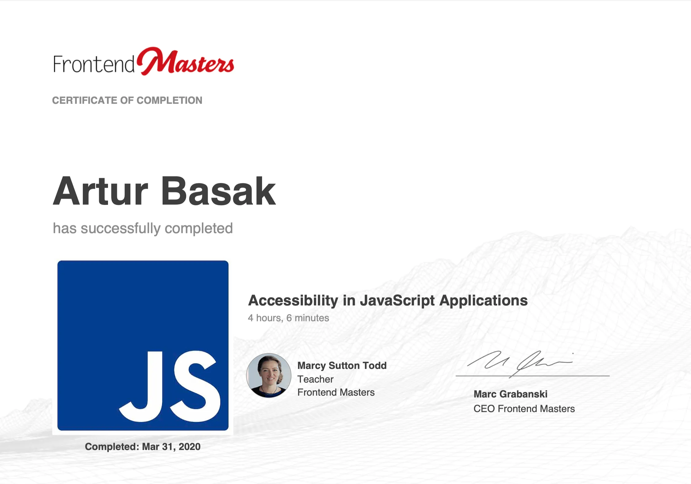 Сертификат Frontend Masters - Доступность в приложениях JavaScript