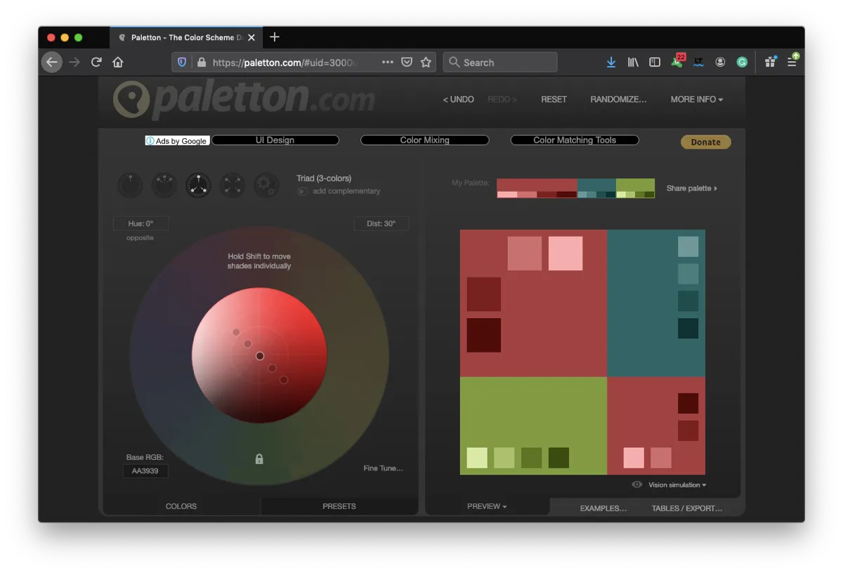 Color palette schemes