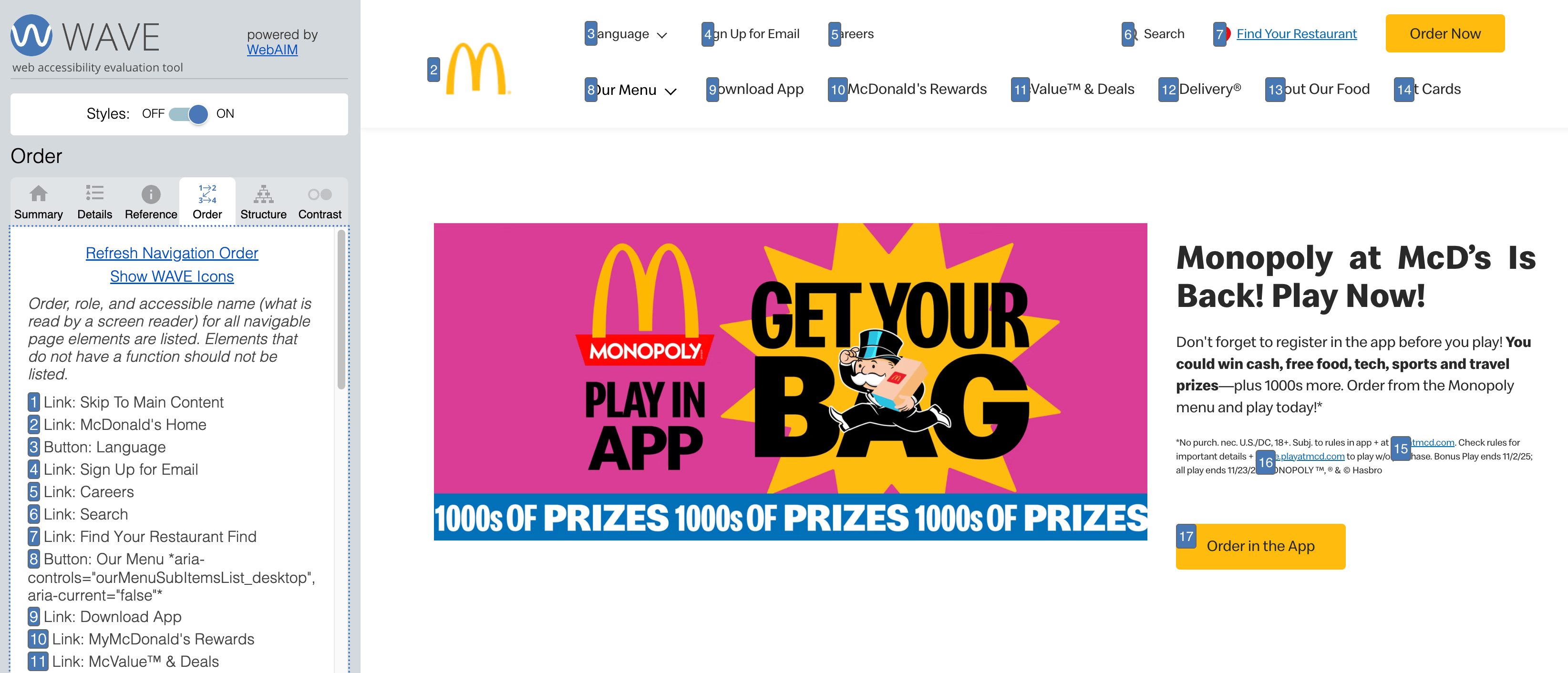 Проверка McDonald's с WAVE