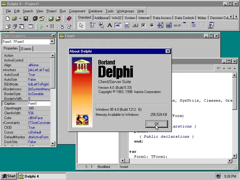 Borland Delphi 4 in the Windows 95 era