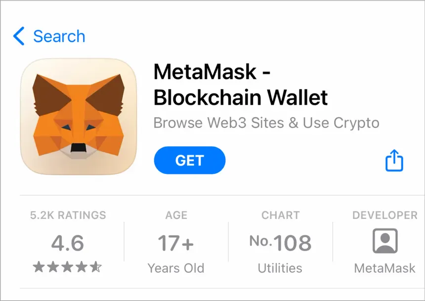 Installing MetaMask from the App Store on an iPhone
