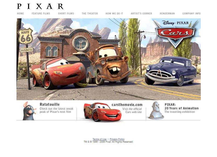 The Pixar website in 2006