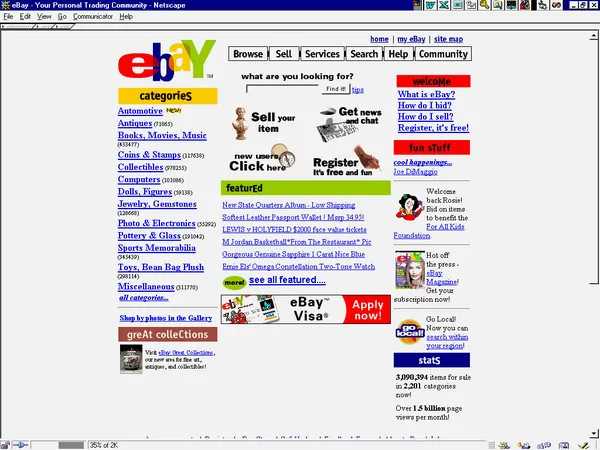 Главная eBay в окне Netscape Navigator