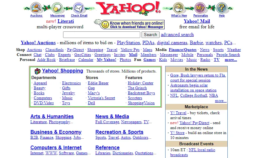 The Yahoo! homepage circa 2000